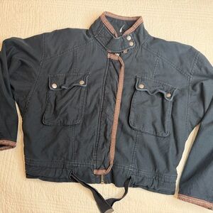 Free People Navy Blue Dolman Zip Up Bomber Jacket Utility Chores Canvas XS
